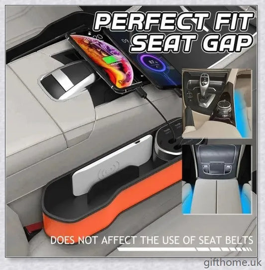 Car Seat Slot Storage Box with Wireless Charging - Organise your car's interior and charge your devices with this compact and practical accessory