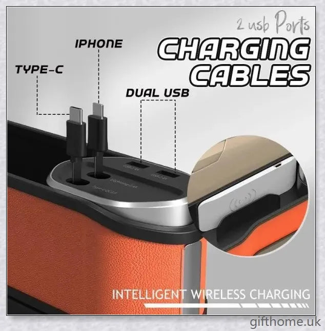 Car Seat Slot Storage Box with Wireless Charging - Organise your car's interior and charge your devices with this compact and practical accessory