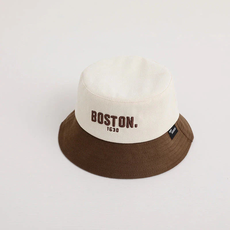 Adjustable Kids Wide Brim Bucket Hat with Korean Letter Embroidery, Suitable for Boys and Girls Ages 2-5