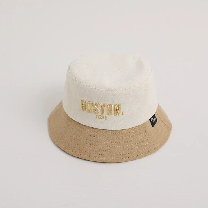 Adjustable Kids Wide Brim Bucket Hat with Korean Letter Embroidery, Suitable for Boys and Girls Ages 2-5