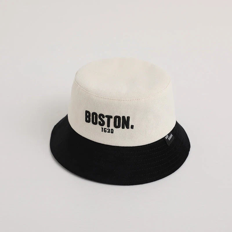 Adjustable Kids Wide Brim Bucket Hat with Korean Letter Embroidery, Suitable for Boys and Girls Ages 2-5