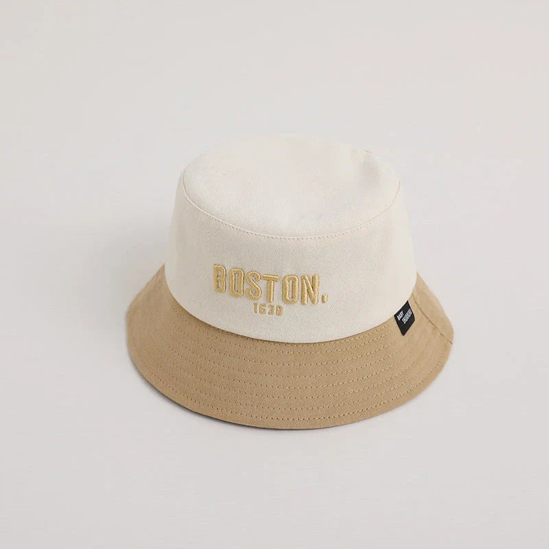 Adjustable Kids Wide Brim Bucket Hat with Korean Letter Embroidery, Suitable for Boys and Girls Ages 2-5