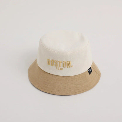 Adjustable Kids Wide Brim Bucket Hat with Korean Letter Embroidery, Suitable for Boys and Girls Ages 2-5