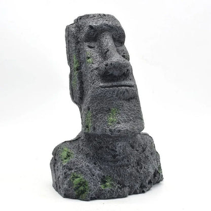 Detailed resin Easter Island statue aquarium decoration, featuring intricate Moai design for freshwater and saltwater aquariums