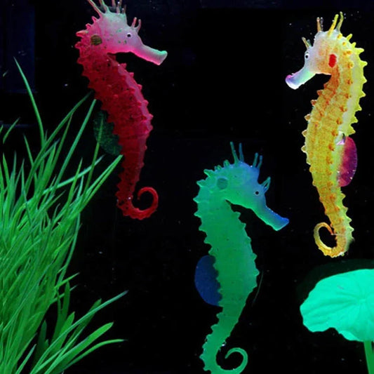Luminous sea horse aquarium decor with a mesmerising glow, made of premium silicone