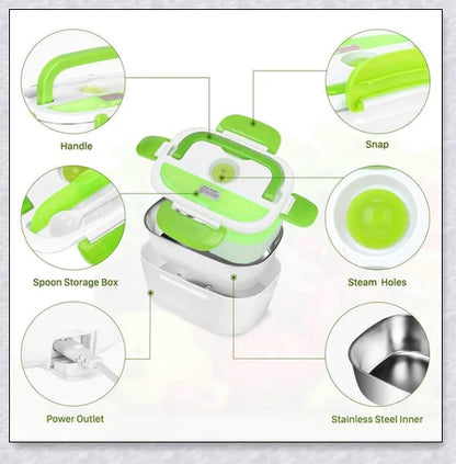 Portable Heated Electric Lunch Box in various colours - green, blue, orange, and pink