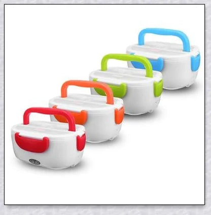 Portable Heated Electric Lunch Box in various colours - green, blue, orange, and pink