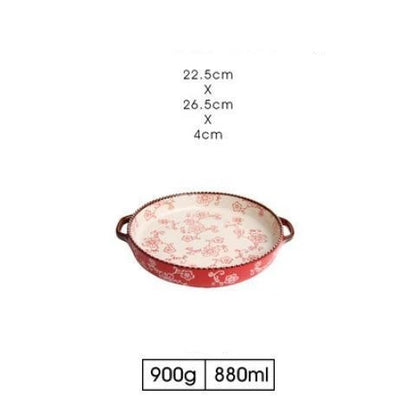 Beautifully hand-painted ceramic baking sheet with a charming cherry blossom design, perfect for even baking and elegant serving.