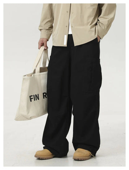 Stylish men's drawstring baggy straight trousers in black and milky white colours