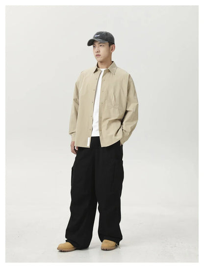 Stylish men's drawstring baggy straight trousers in black and milky white colours