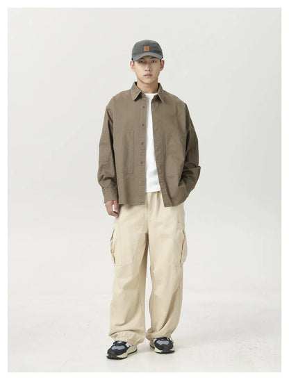 Stylish men's drawstring baggy straight trousers in black and milky white colours