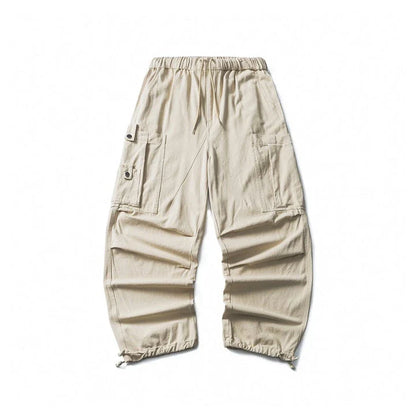 Stylish men's drawstring baggy straight trousers in black and milky white colours