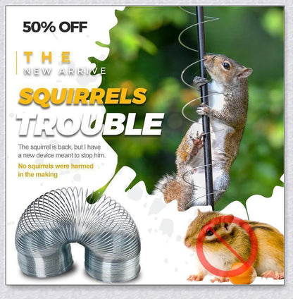 Squirrels Trouble - Squirrel-proof bird feeder accessory with spring-loaded mechanism to deter squirrels