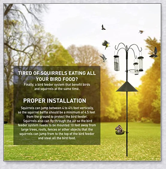 Squirrels Trouble - Squirrel-proof bird feeder accessory with spring-loaded mechanism to deter squirrels