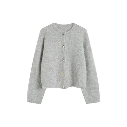 A stylish and cosy alpaca blend cardigan with a sophisticated design, perfect for transitioning between casual and office wear.