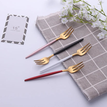 304 Stainless Steel Fork with Colourful Short Handle - Elegant Cutlery for Sophisticated Dining