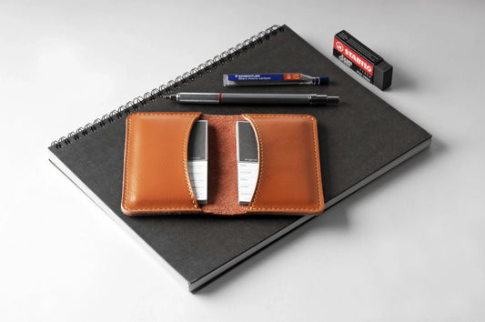 Premium leather business card holder in various colours, designed for professional men and women