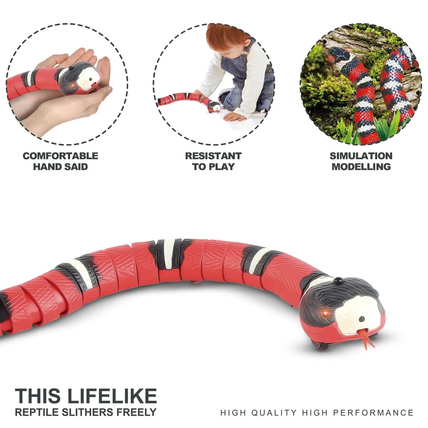 Smart Sensing Interactive Cat Toy with lifelike snake design and USB rechargeable feature