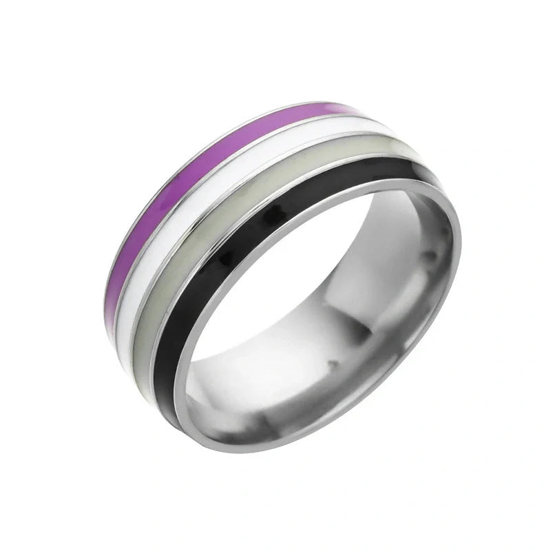 Stylish bisexual pride stainless steel ring with a bold, geometric design in vibrant colours