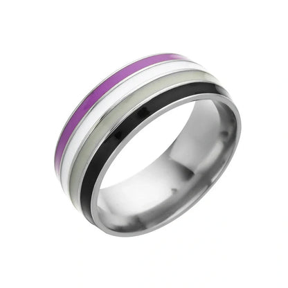 Stylish bisexual pride stainless steel ring with a bold, geometric design in vibrant colours