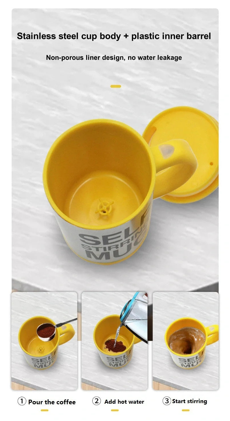 304 stainless steel self-stirring mug with magnetic mixer in various colours
