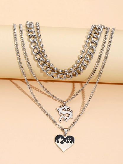 Simple Love Dragon Pendant with adjustable alloy chain in silver electroplated finish