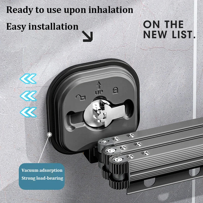 Aluminium suction cup folding clothes hanger with retractable drying rack for space-saving laundry drying
