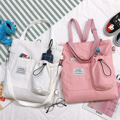 Stylish Harajuku-inspired canvas backpack with zipper closure, adjustable straps, and vibrant color options for students and women