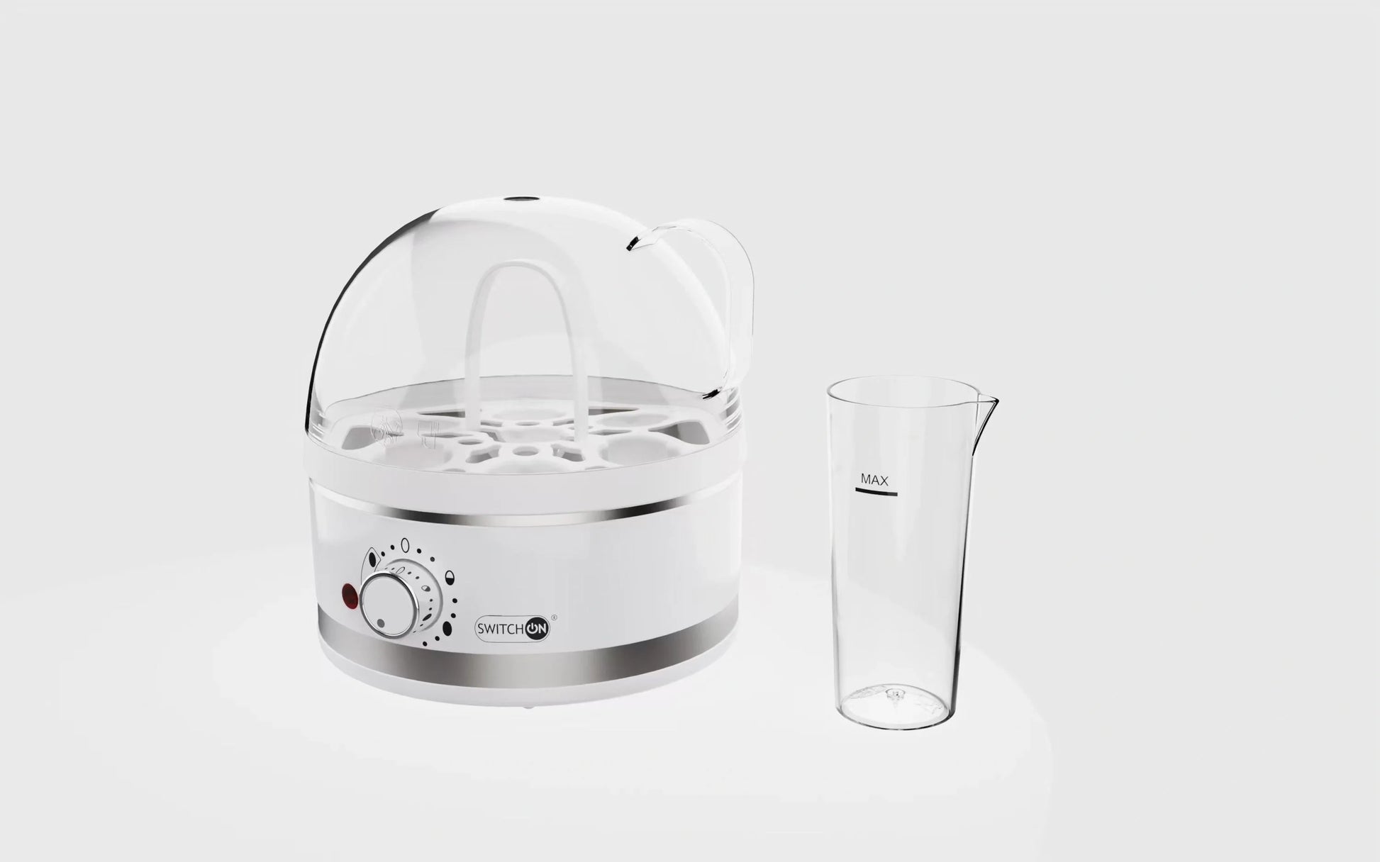 Compact plug-in steam boiler for cooking perfect eggs with adjustable settings