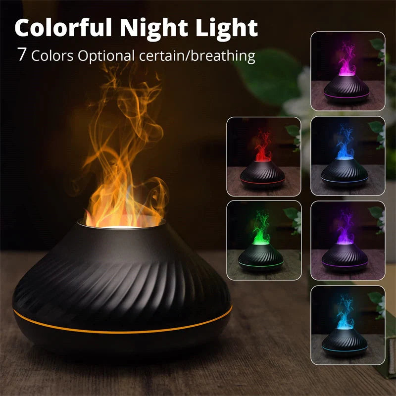 Volcanic Flame Aroma Diffuser with LED light and 130ml capacity in beige and black