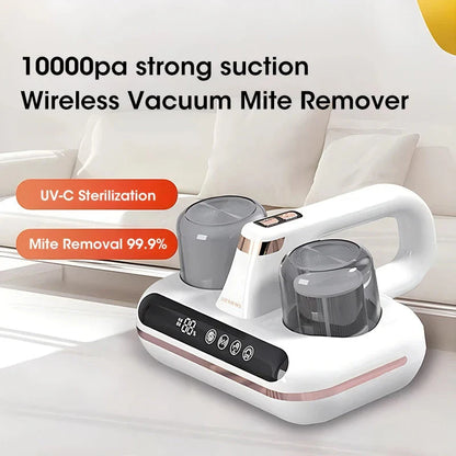 Cordless handheld mattress vacuum cleaner with powerful suction, UV sterilization, and HEPA filtration for deep cleaning beds, pillows, and home surfaces