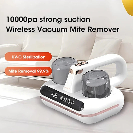 Cordless handheld mattress vacuum cleaner with powerful suction, UV sterilization, and HEPA filtration for deep cleaning beds, pillows, and home surfaces