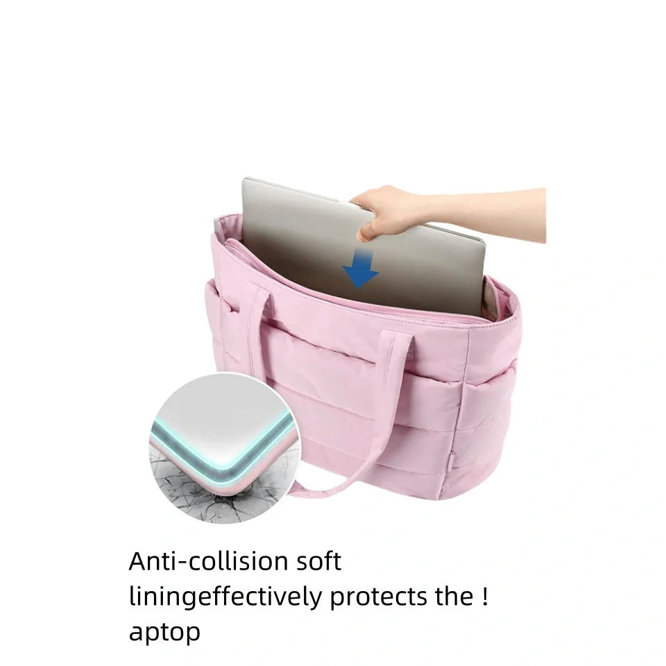 Premium cotton handbag with spacious design, secure zip-top closure, and thoughtful interior organisation for daily use