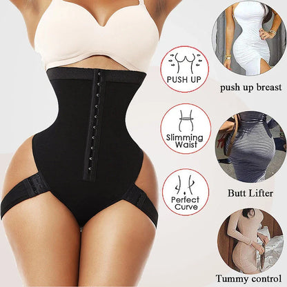Seamless butt lifter control panties in black and skin tone, high-waist design for shaping and support