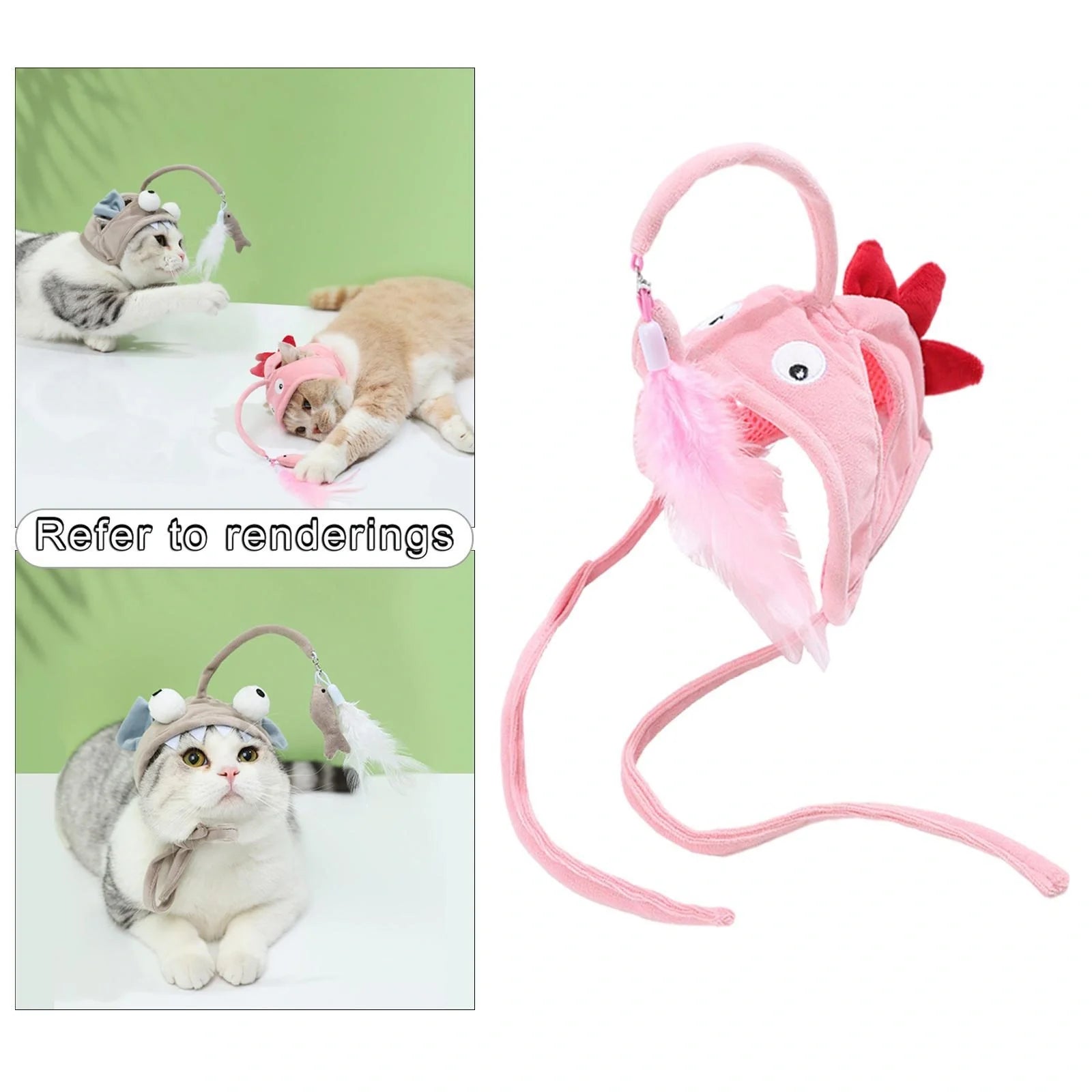 Adjustable head wearing feather funny cat stick toy for indoor play