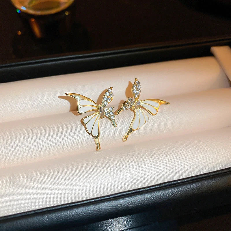 Rhinestone Dripped Butterflies Stud Earrings in alloy with diamond treatment