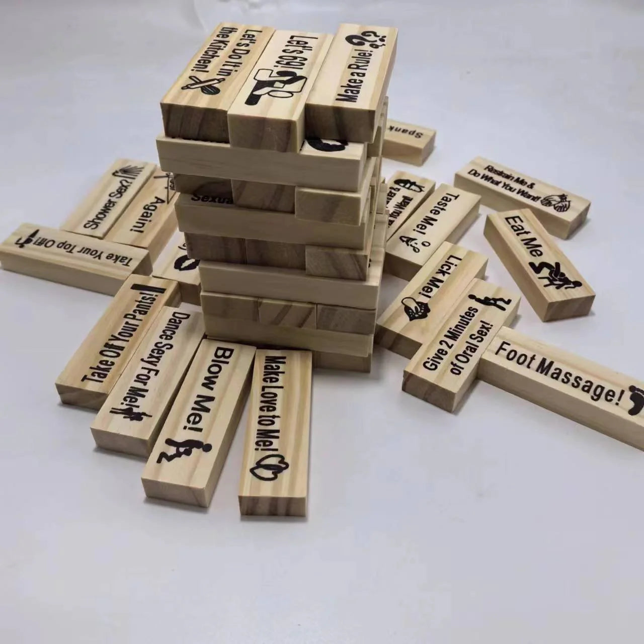 Couple's Intimacy Block Tower Game in natural wood colour, 48 pieces