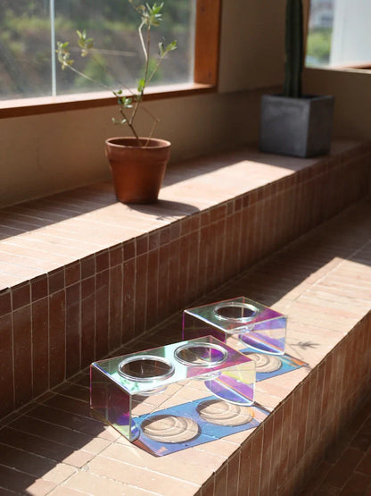 Holographic acrylic pet bowl for small dogs and cats with anti-slip base