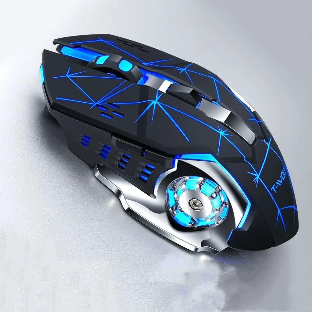 Wireless 2.4GHz optical gaming mouse with 2400 DPI precision, 6 programmable keys, and vibrant backlit design