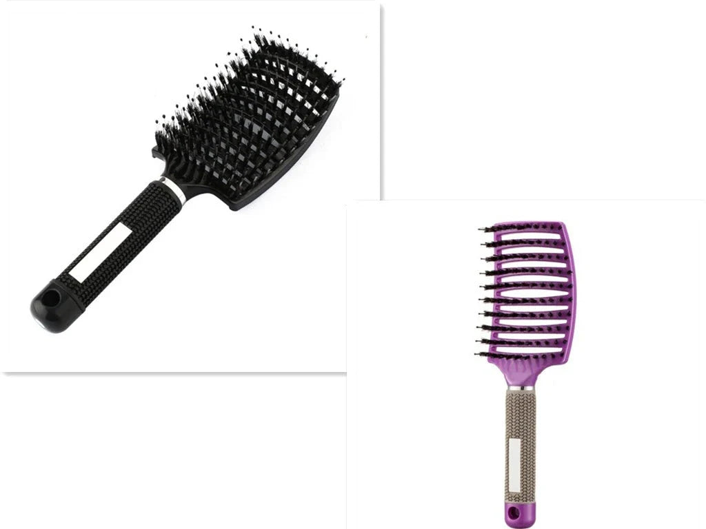 A premium hair brush with a sleek design, featuring soft bristles and a rounded massage function for healthy, detangled hair