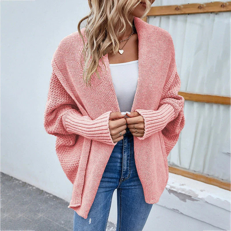 Cozy knit cardigan jacket with batwing sleeves in a variety of solid colors