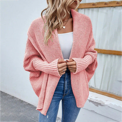Cozy knit cardigan jacket with batwing sleeves in a variety of solid colors