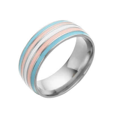 Stylish bisexual pride stainless steel ring with a bold, geometric design in vibrant colours