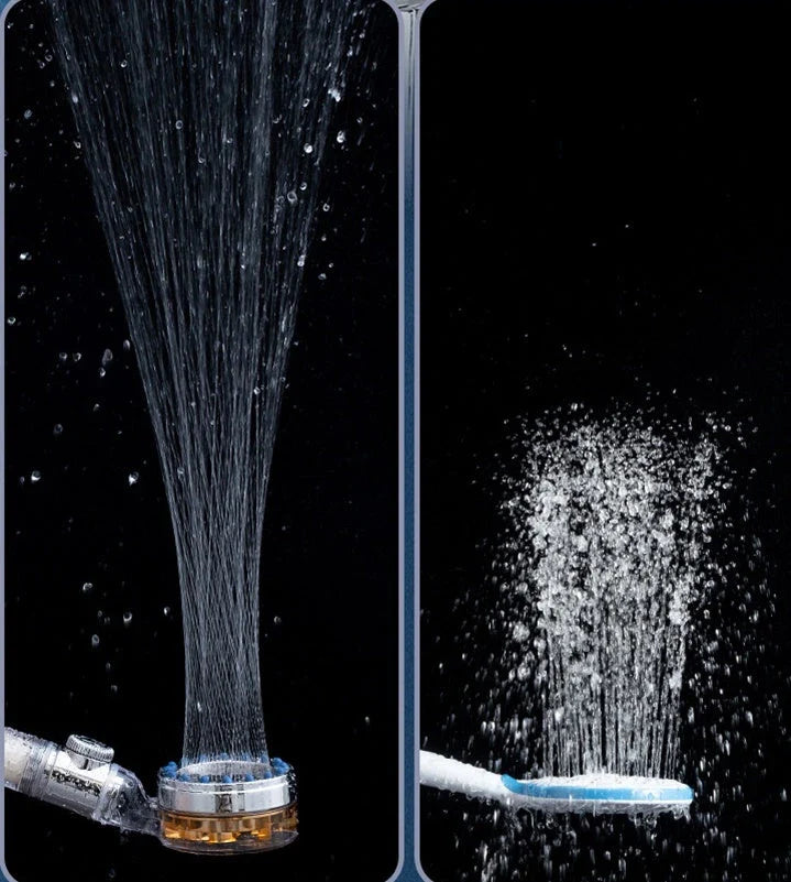 Premium high-pressure shower head with turbo boost technology, water filtration, and durable ABS and stainless steel construction