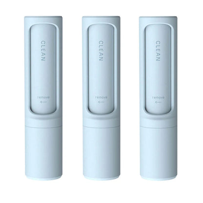 Rotating cylinder electrostatic pet hair remover brush in white, blue, green, and pink