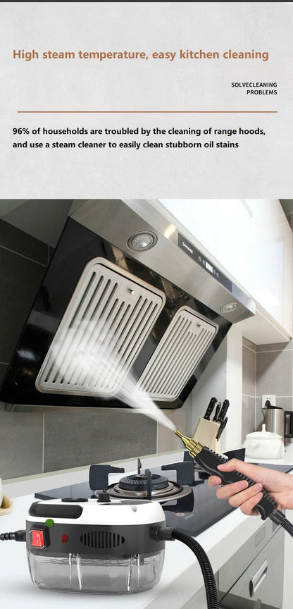 High Pressure Steam Cleaner with large glass water tank and multiple nozzles for kitchen cleaning