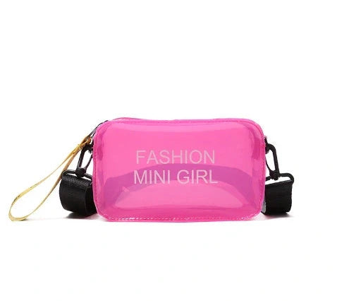 Transparent square fashion shoulder bag with adjustable strap and internal phone compartment