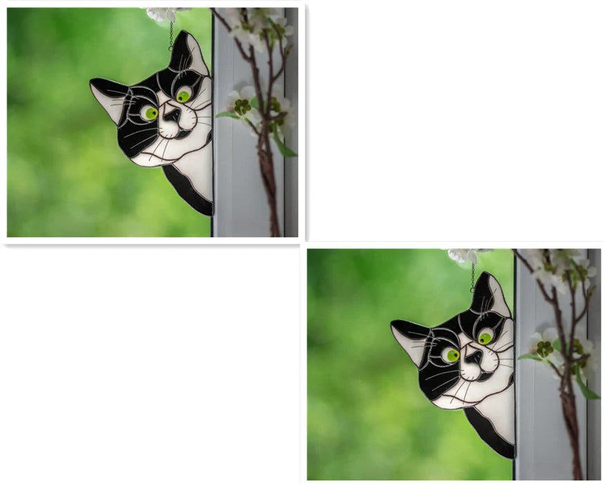 Colourful stained glass cat window hanger decoration, reusable PVC sticker