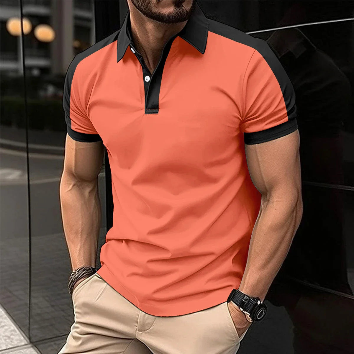 Premium short sleeve polo shirts for men in a variety of vibrant colors and sizes