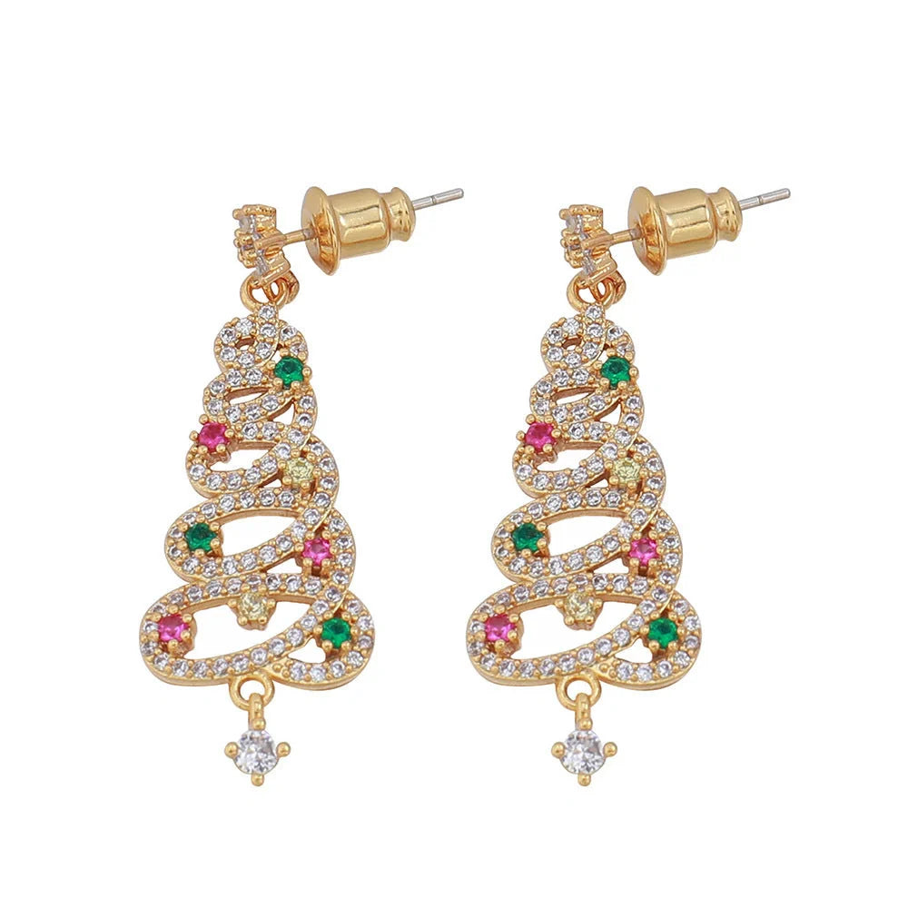 Women's Christmas Tree Tassel Earrings with colourful zircon inlays